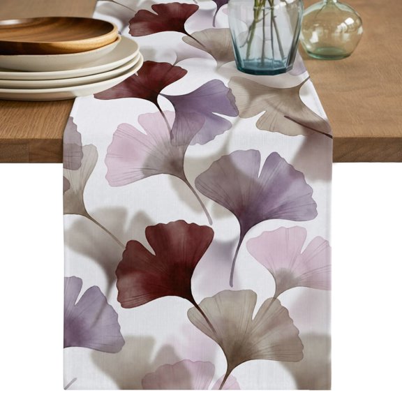 Table Runners 70 Inches Long Dress Scarves, Purple Grey Ginkgo Leaves Farmhouse Coffee/Dining/Kitchen Table Decor, Holiday Table Runner, Ink Painting Modern Art 13x70 Inch