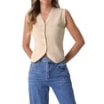 thumbnail image 1 of Chaleco de Suéter para Mujeres, Cardigan de Cuello en V con Botones, Corto, Sin Mangas, Casual de Negocios, Tops de Punto en Color Albaricoque, Talla M, 1 of 1