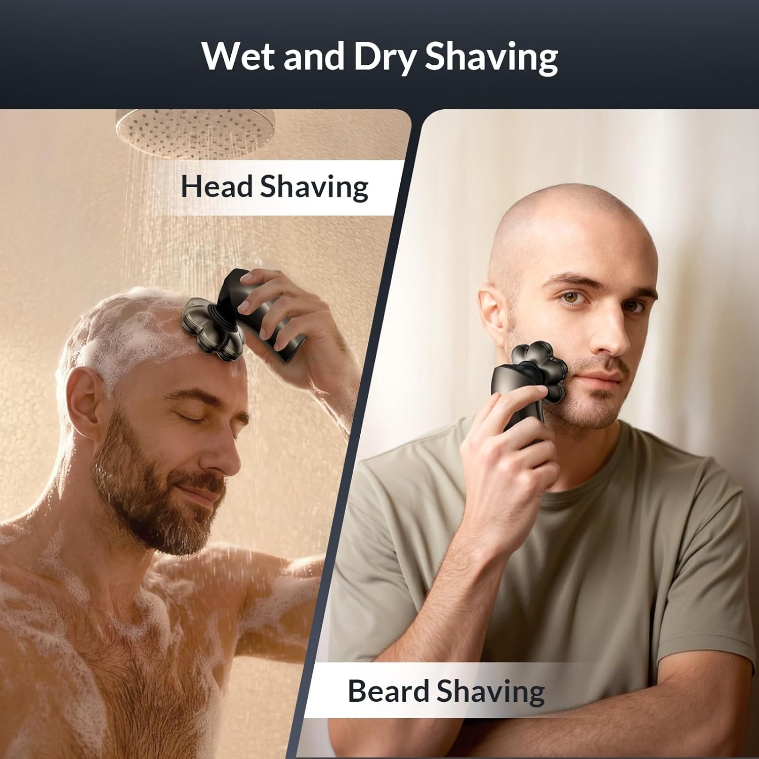 5-in-1 Electric Razor for Men, 7D Floating Head Shaver, IPX7 Waterproof Wet/Dry Body Grooming Trimmer, USB-C Rechargeable with LED Display, for Bald Head, Beard, Legs, Underarms, Dark Gray