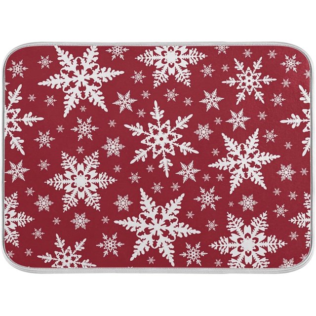 Absorbent Dish Drying Mat Christmas White Snowflake Seamless Pattern Dishes Drainer Protector Pad Trivet Mat Pot Holder with Hanging Loop for Kitchen Countertops Sinks Refrigerator 18 x 24 Inch