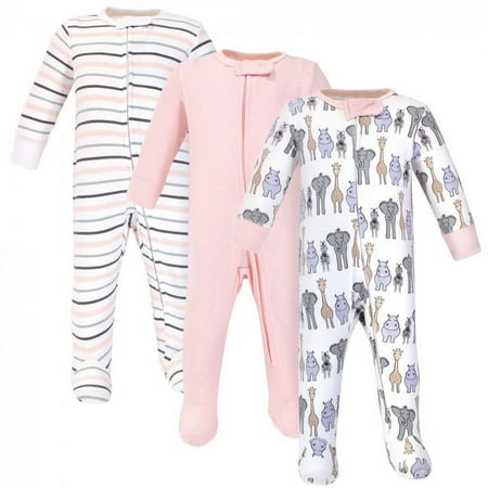 UPC: 0660168577334 | Hudson Baby Infant Girl Cotton Zipper Sleep and Play 3pk Pink Safari 3-6 Months