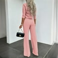 thumbnail image 3 of MORTTIC Women's Elegant Solid Color Half Sleeve Short Top with Straight Leg Pants 2-Piece Set Pocket Detail Pink，L, 3 of 4
