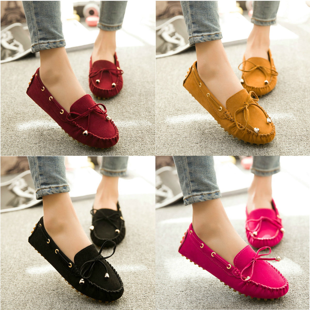 Fashion Womens Casual Loafers Moccasin Suede Ballerina Ballet Slip On Flat Shoes 