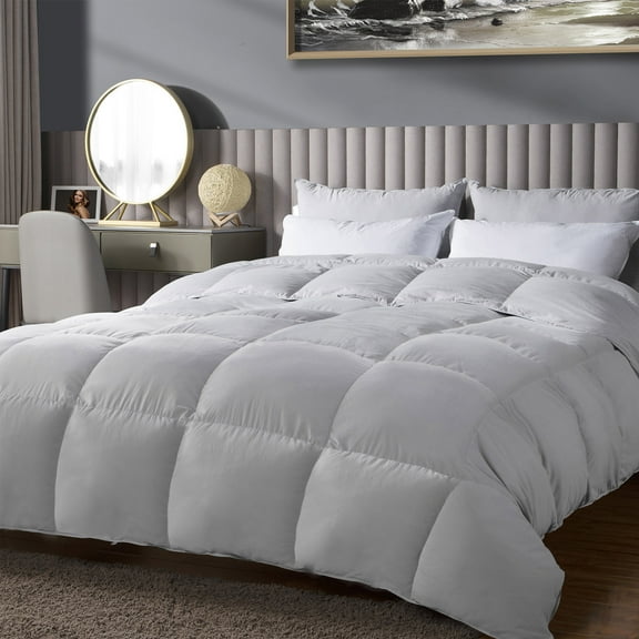 WarmKiss Grey King Size SILVER DOWN All Season Cooling Down Comforter Duvet Insert, Lightweight Noiseless Tencel