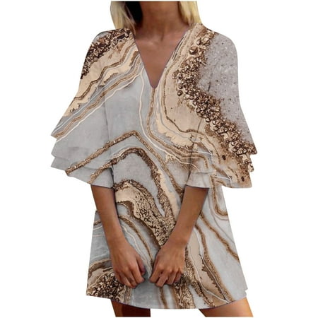 

Moxiu Boho Dress for Women Casual Long Sleeve Print V Neck Flower Plus Size Dresses Beach Casual Beach Hawaiian Dresses