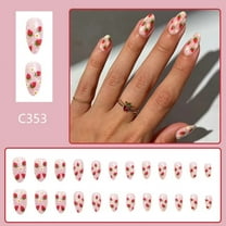 FSTDelivery Glossy Strawberry Press on Nails,Black Short Square Fake Nails,Acrylic Glossy Glue on Nails,Winter Christmas False Nails for Women Girls Holiday Daily Appointment Home Office Wear 24pcs