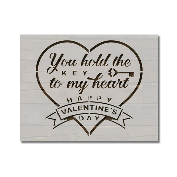 Key to My Heart Valentine's Day Stencil Template Reusable 8.5 x 11 Inches for Painting on Walls, Wood, Arts and Crafts by Stencilville