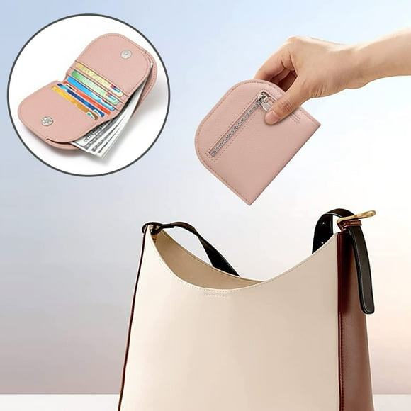 Monedero mini semicircular de color liso para mujer, tarjetero multiranura de alta gama, billetera de cuero con llavero