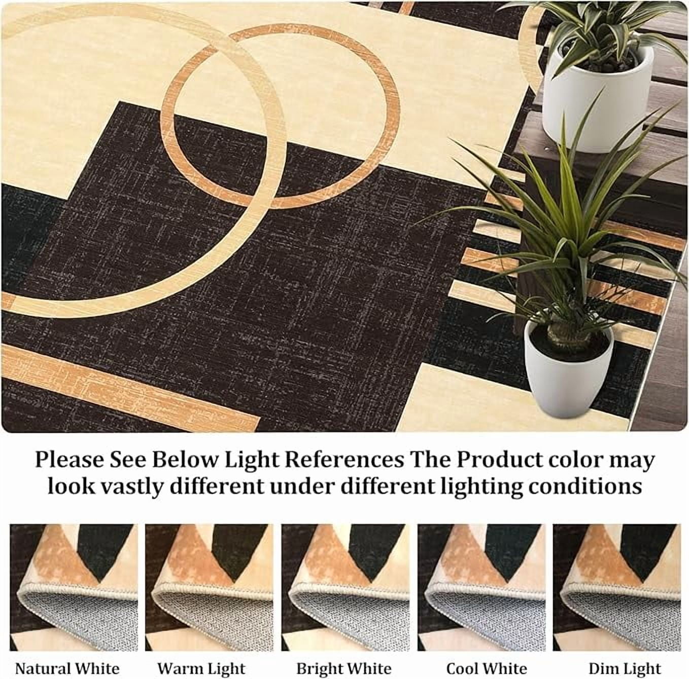 Washable Area Rug 2x6 Abstract Circles Non Slip Contemporary Stain Resistant Soft Low Pile Accent Rug for Indoor Dining Room, Brown