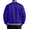 thumbnail image 3 of TOMVIGX Mens Fleece Varsity Jacket Button Down College Style Sports Jacket Warm Polar Fleece Windbreaker Retro Striped Stand Collar Baseball Coat Casual Letterman Bomber Outerwear Royal Blue M, 3 of 4