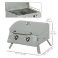 thumbnail image 2 of 2-Burner Propane Gas Grill, Portable Tabletop BBQ with Lid and Foldable Legs, Carbon Steel Smoker with Thermometer, Silver, for Camping, Picnic, Patio and Outdoor Cooking, 2 of 7