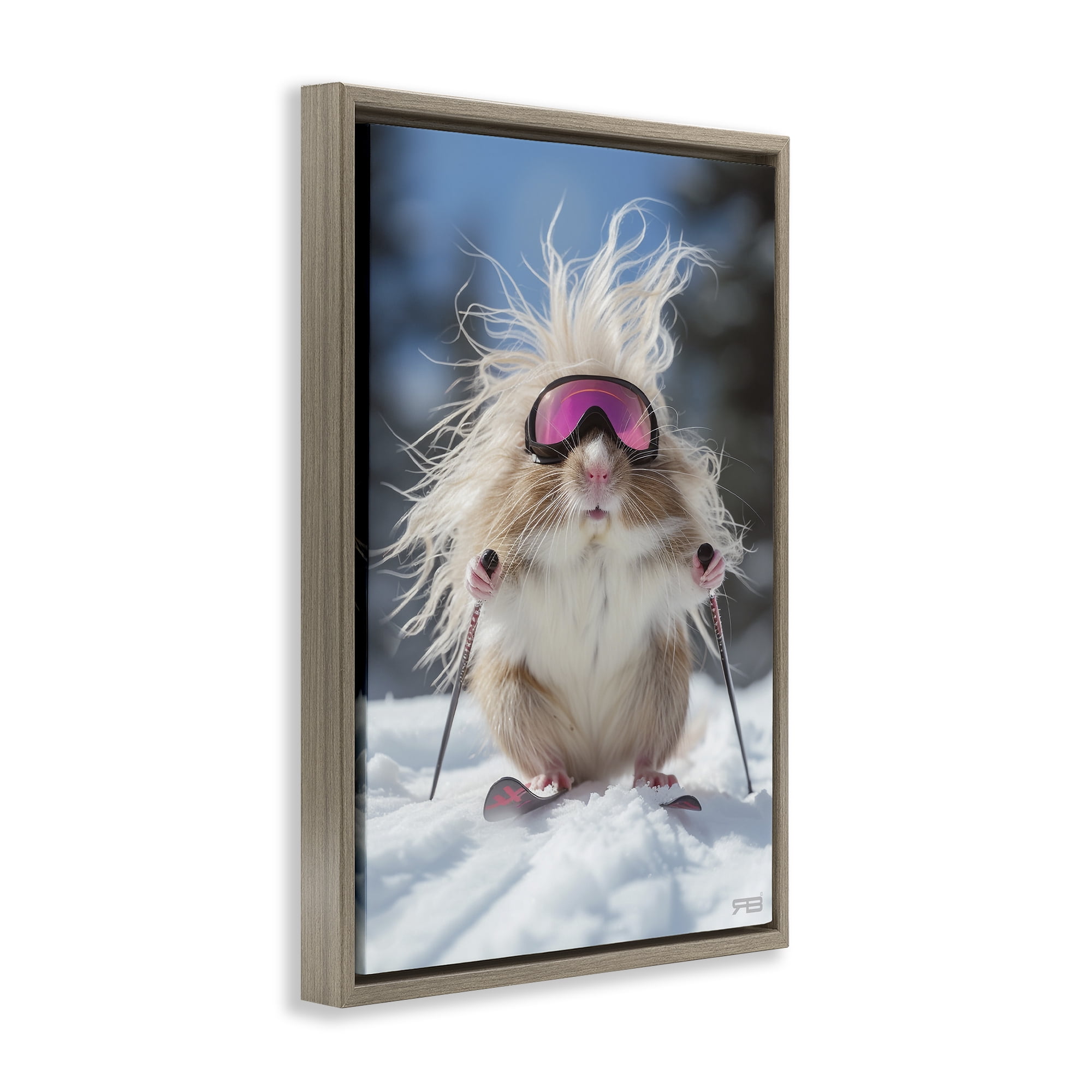 Stupell Industries Skiing Guinea Pig Animals & Insects Painting Brown Floater Framed Canvas Art Print Wall Art, 21 x 31