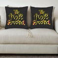 thumbnail image 3 of Set of 2 Decorative Throw Pillow Covers 18x18in - Modern Black Background with Artistic Yellow & Pink ' The Melkib Simkib ' Design for Couch Bed Car, 3 of 8
