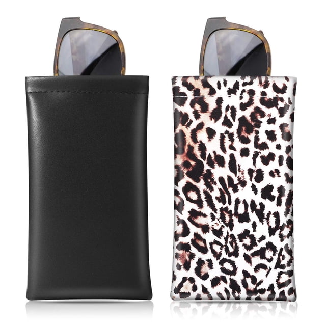 Estuche para Anteojos MoKo 2 Unidades Funda Suave de Cuero Negro Leopardo