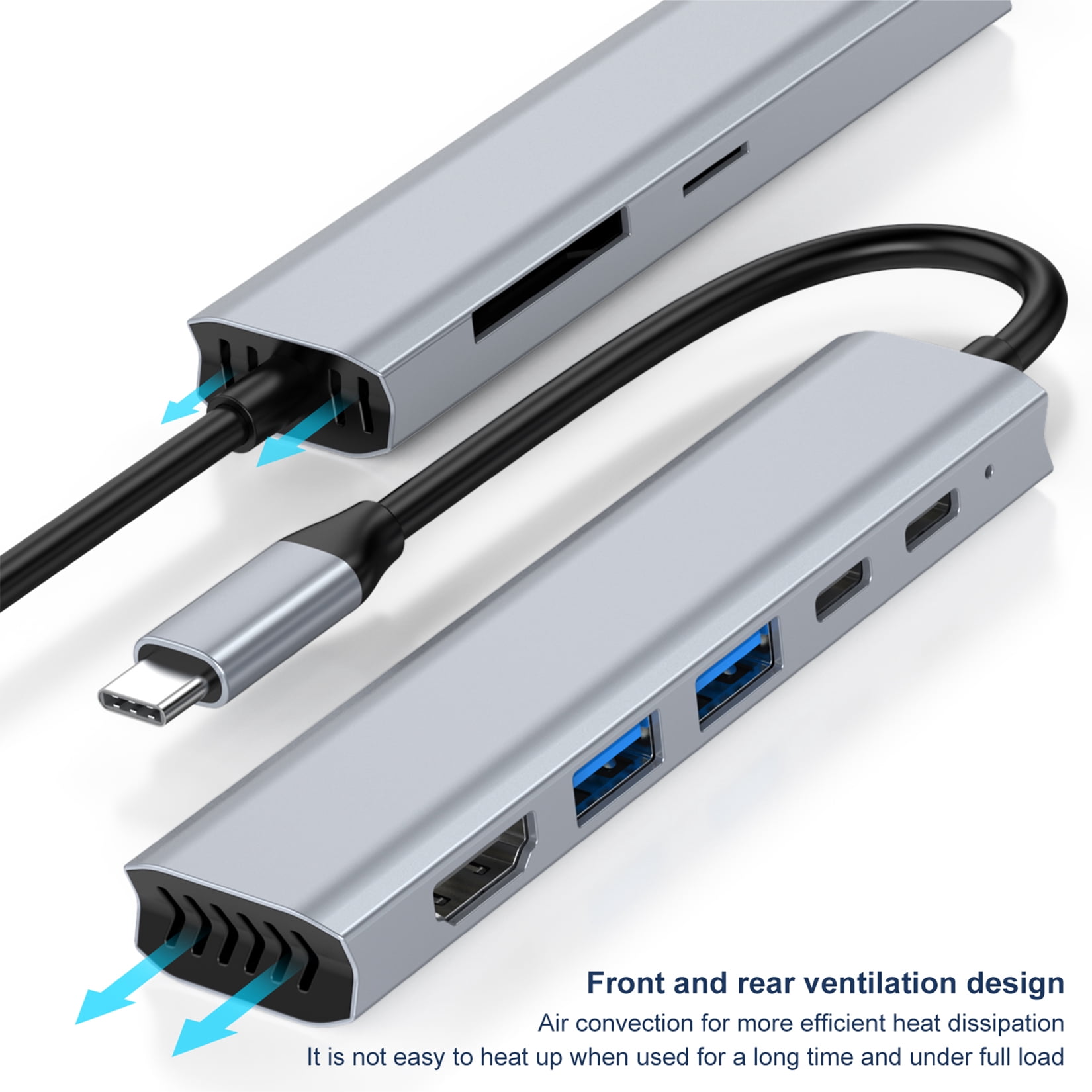 USB C Hub Multiport Adapter,7 in 1 Dongle Hub,USB 3.1 C to HDMI+USB3.0*2+SD/TF+USB-C+100W PD Fast Charging,4K@30Hz,1080P@60Hz,Compatible for MacBook,iPad Pro,XPS,HP,Chromebook and Other Devices