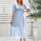 thumbnail image 2 of Vestido de Verano de Manga Corta para Mujeres de Moda Cómodo Vestido de Cuello en V de Color Sólido, Poliéster, 2 of 8