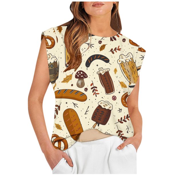 Fiudx Liquidación de Ahorros de Verano Blusa Superior de Camiseta Sin Mangas con Cuello Redondo Informal para Mujer a La Moda