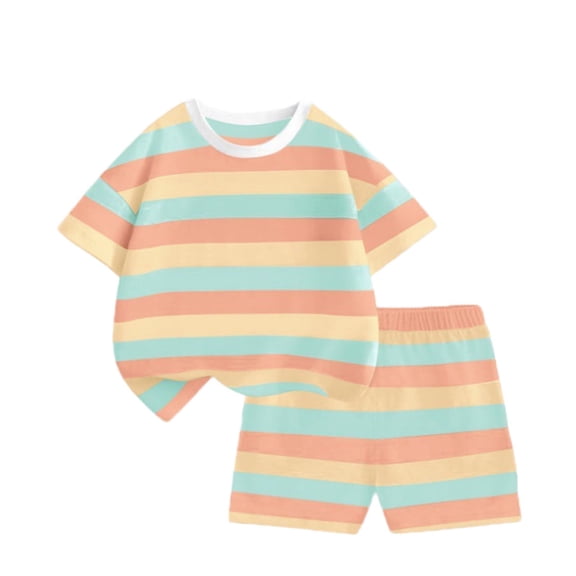 BLVB Toddler Baby Boys Girls Summer Clothes 2 Piece Striped Outfits Short Sleeve T-Shirt and Shorts Set 1-14 Years