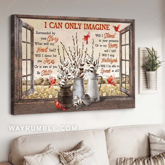 Cardinal painting, Cotton flower, Autumn field, I can only imagine - Jesus Landscape poster Prints, Wall Art, UNFRAMED-8x12