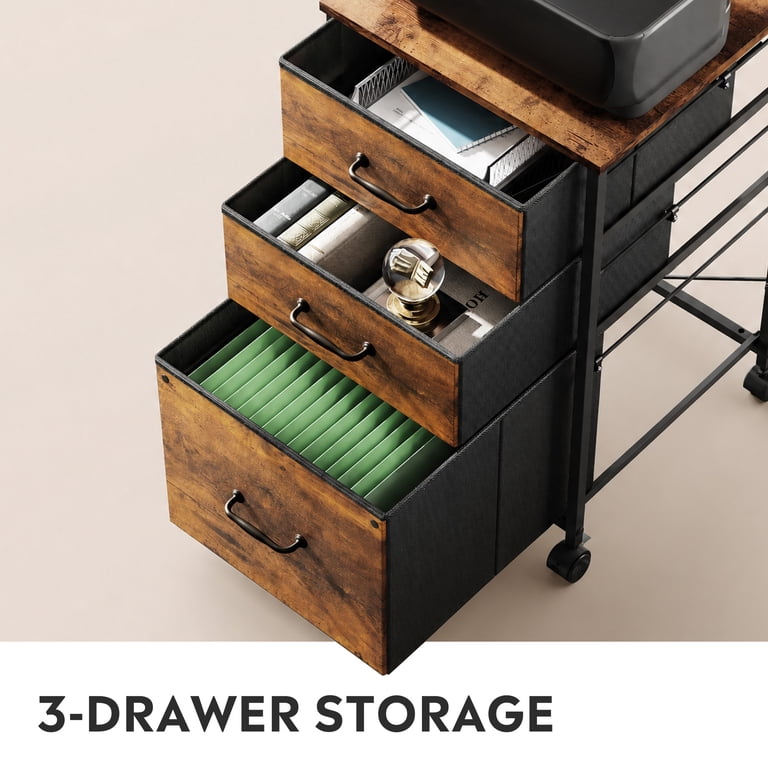 GALAXHERO 3-Drawer Mobile File Cabinet, Rustic Brown photo 8