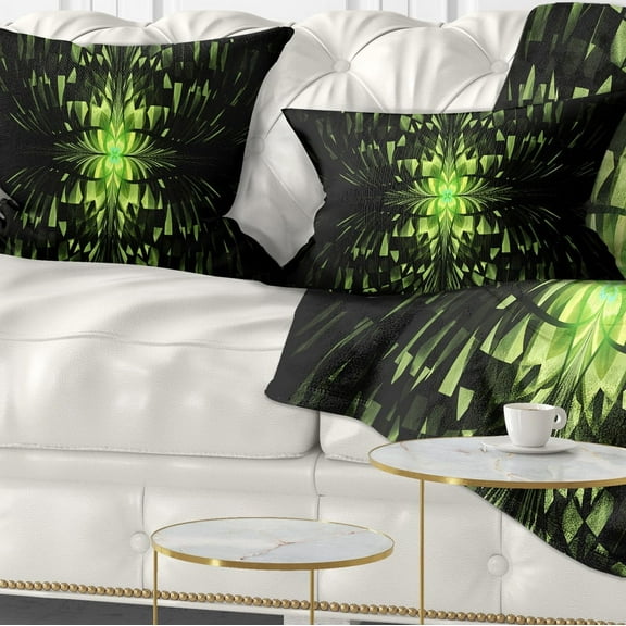 Designart Green Butterfly Pattern on Black - Abstract Throw Pillow - 12x20
