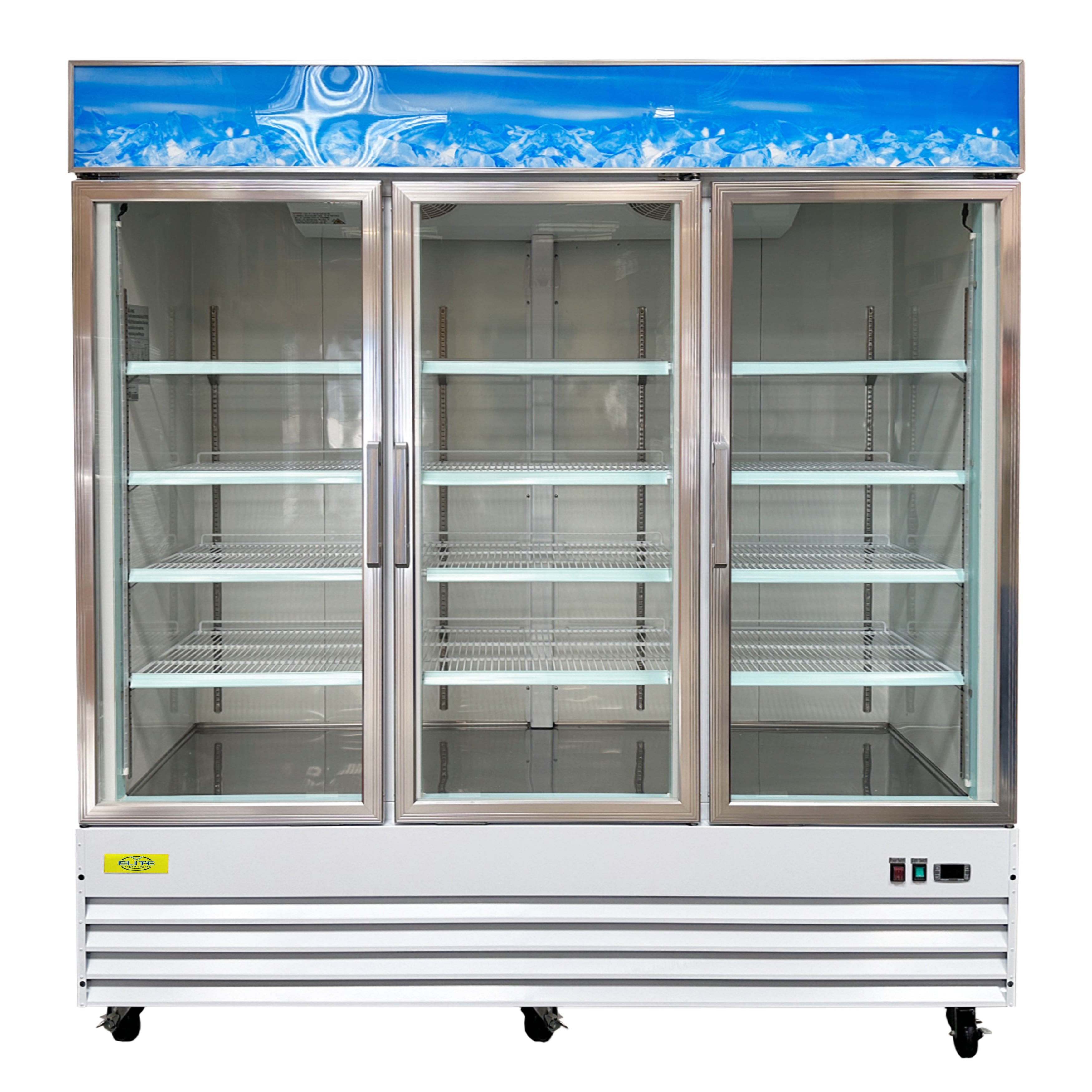 79 in. Three Glass-Door Merchandiser Refrigerator 53 Cu. Ft. Beverage Display Cooler, Commercial Refrigerator 79.2''W x 32''D x 84.7''H