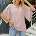 thumbnail image 2 of Chiffon V Neck Loose Top With Lace Trimmed Petal Sleeves For Women Lightweight Summer Blouse, 2 of 2