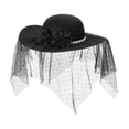 thumbnail image 4 of Women Halloween Witch Vintage Flower Feather Bowler Hat Fedora Hats with Veil Hat for Halloween Cosplay Party, 4 of 7