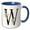 Blue/White, variant on 3drose, Chic Black Monogram Initial W with Pretty Pink Flowers, 11oz Two-tone Yellow Mug