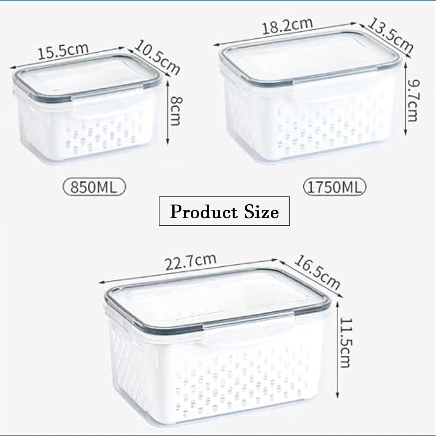 Food Storage Containers For Fridge With Removable Colander, BPA Free Produce Saver, Transparent Fruit Box with Drain Basket for Veggies and Kitchen