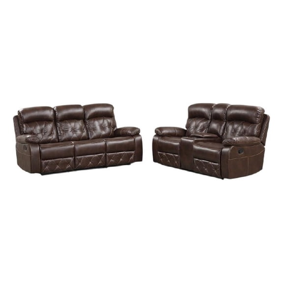 Kesy 2pc Manual Reclining Sofa and Loveseat Set- Brown Faux Leather