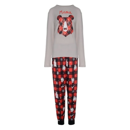 

Nituyy Christmas Family Parent-child Pajamas Print Top Elastic Plaid Trousers Sleepwear