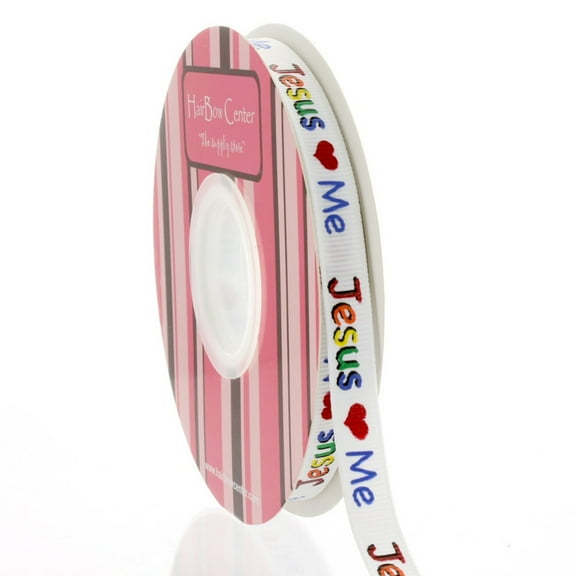 3/8" Primary Jesus Loves Me Grosgrain Ribbon 100 Yard
