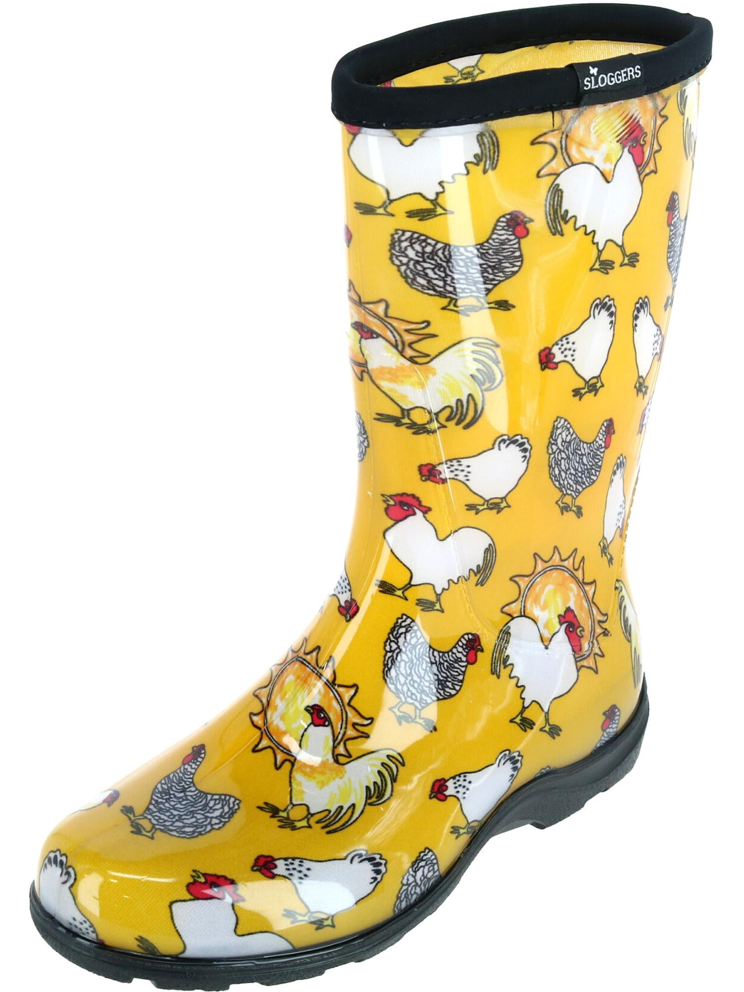 yellow chicken rain boots