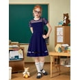 thumbnail image 6 of Oudiya Girls Contrast Mesh Short Sleeve A Line Party Dresses Navy Blue Formal Dress with Pockets for Tween 5-12Y, 6 of 7