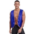 thumbnail image 4 of Zaldita Mens Halloween Tops Shiny Stain Vest Gold Trim Sleeveless Open Front Waistcoat Royal Blue XXL, 4 of 7