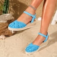 thumbnail image 3 of Rokment Womens Crochet Platform Wedge Sandals Bohemian Handwoven Straw Espadrilles Chunky High Heels Beach Casual Breathable Closed Toe Dress Summer Shoes for Vacation Spring Summer Fall Blue Size 6, 3 of 7