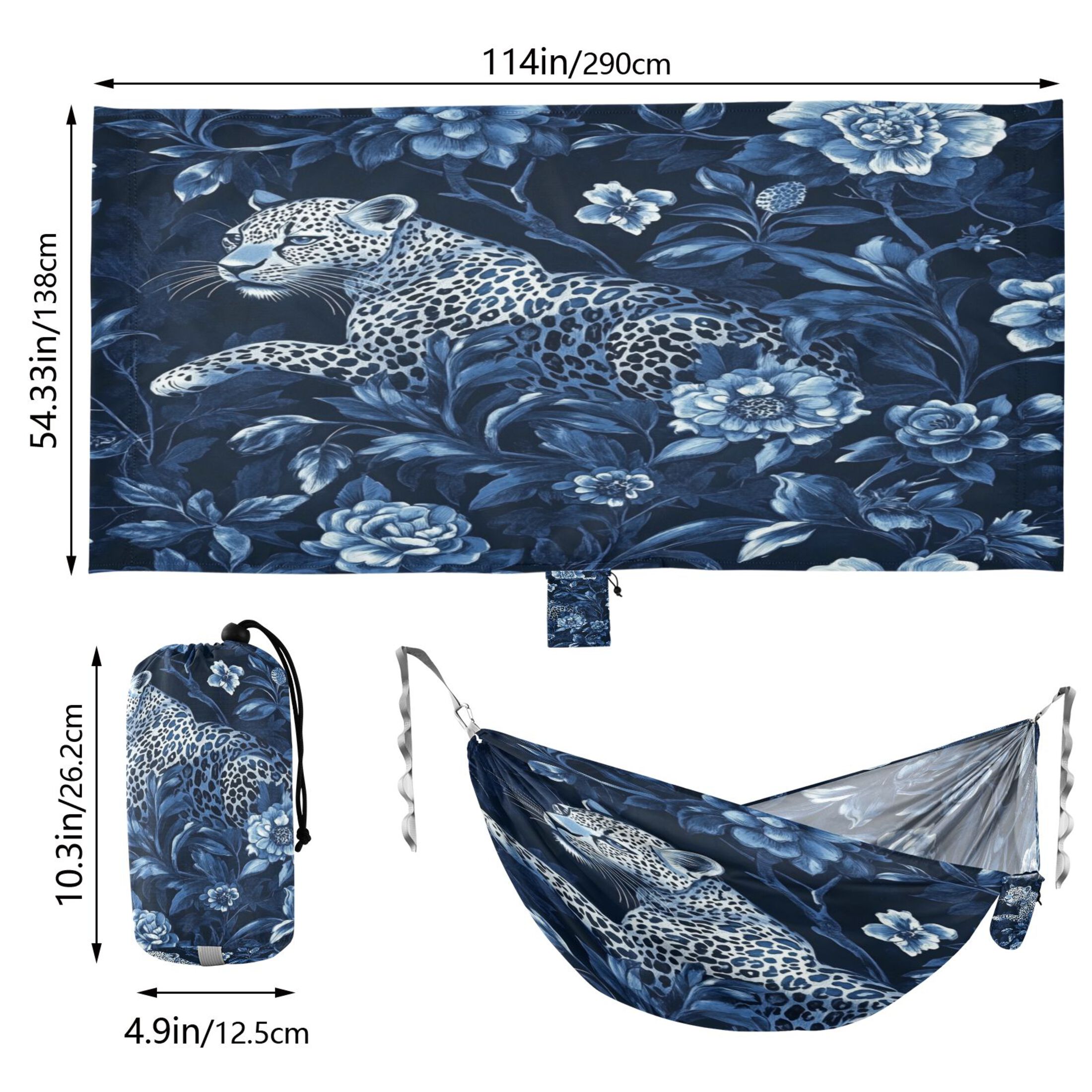 Hammock Camping Hammock Nylon Portable Hammock Travel Camping Hammock Dark Blue Flowers and Leopards