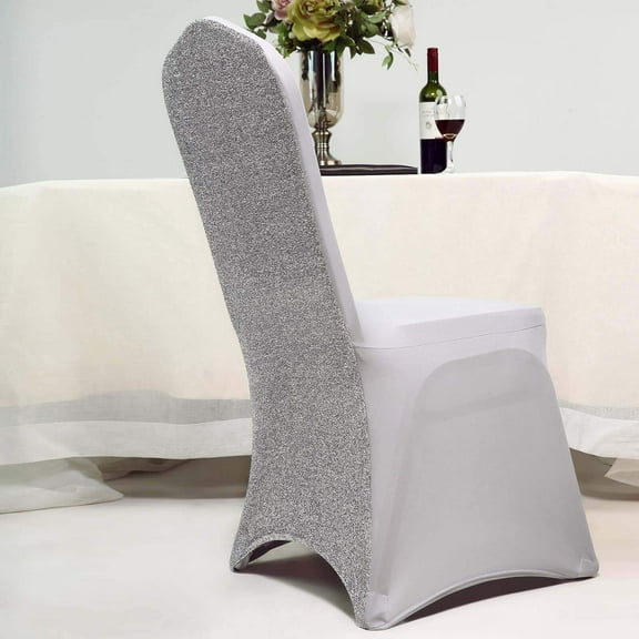 Efavormart Silver Spandex Stretch Banquet Chair Cover With Metallic Glitte Dinning Event Slipcover For Wedding Banquet Catering