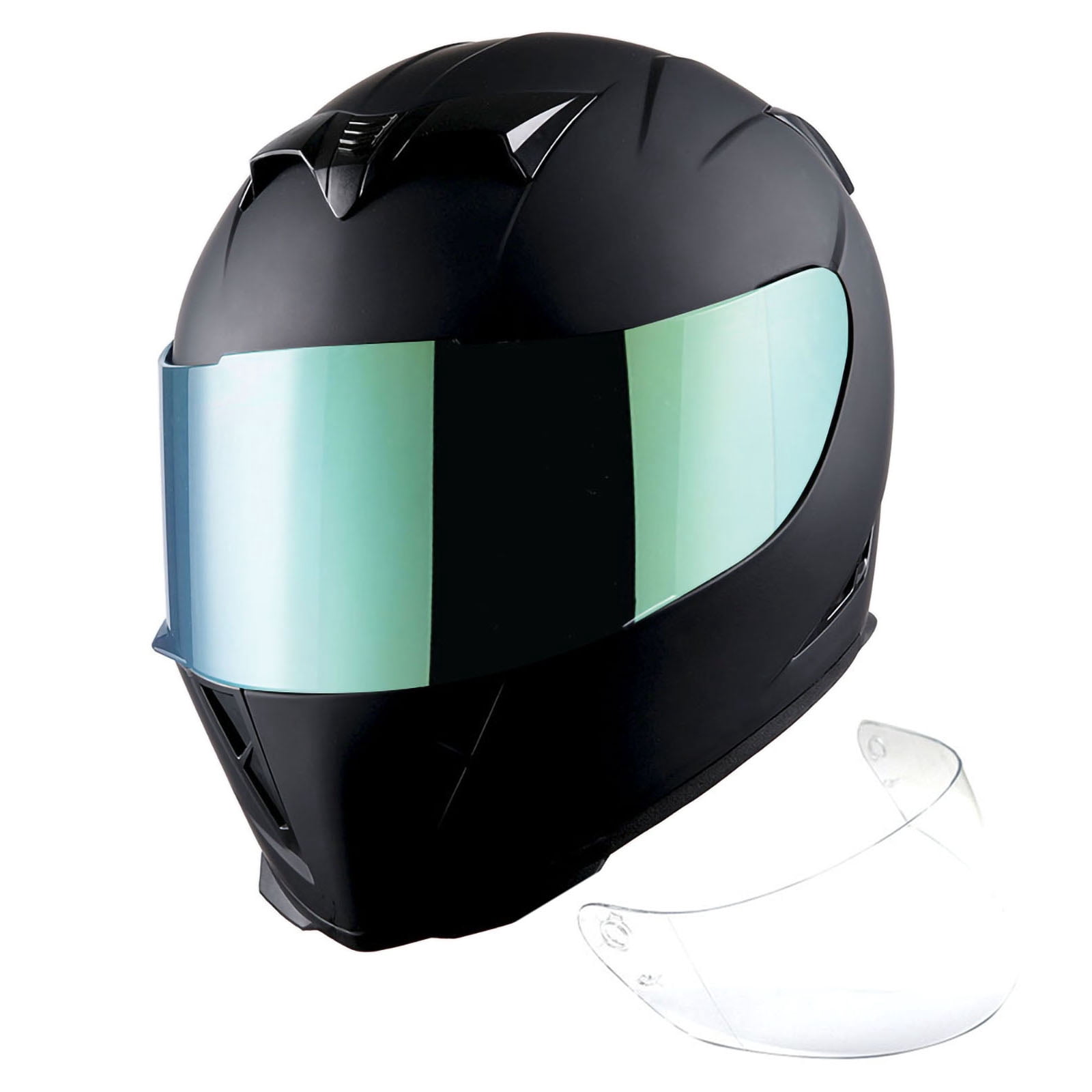 1Storm Motorcycle Full Face Helmet Street Bike Skull King HJK311 + One Extra Clear Shield; Matt Black