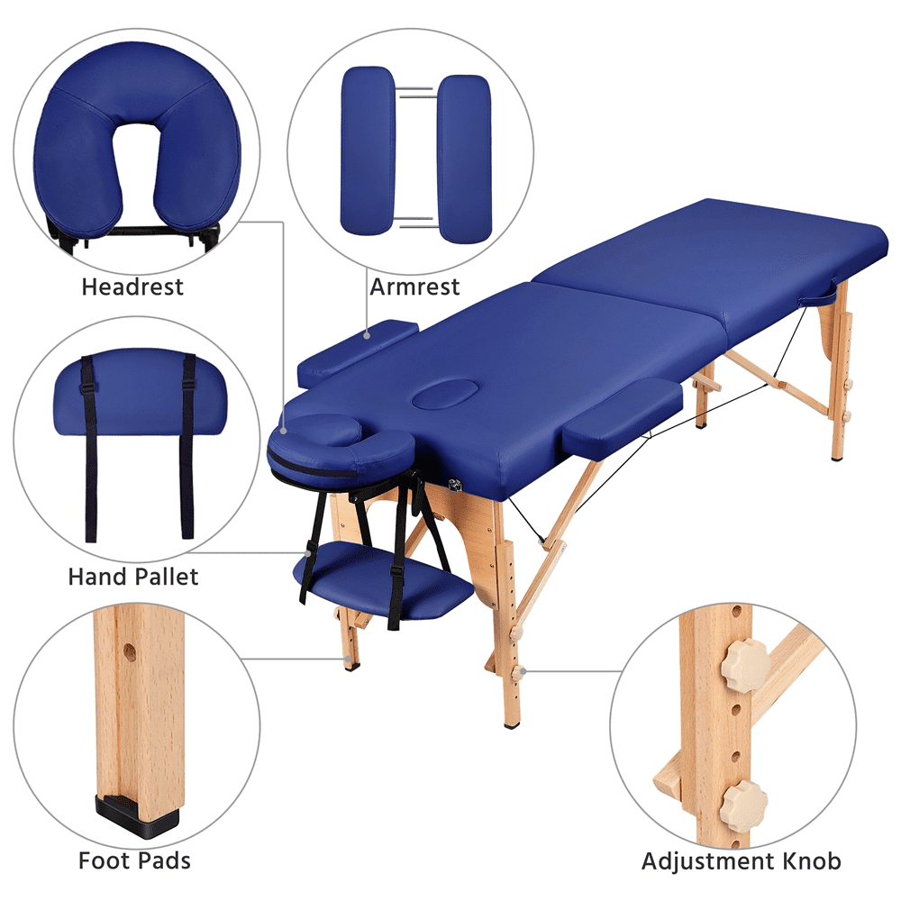 ALden design 84" Adjustable Portable Wooden 2 Section Massage Table, Blue