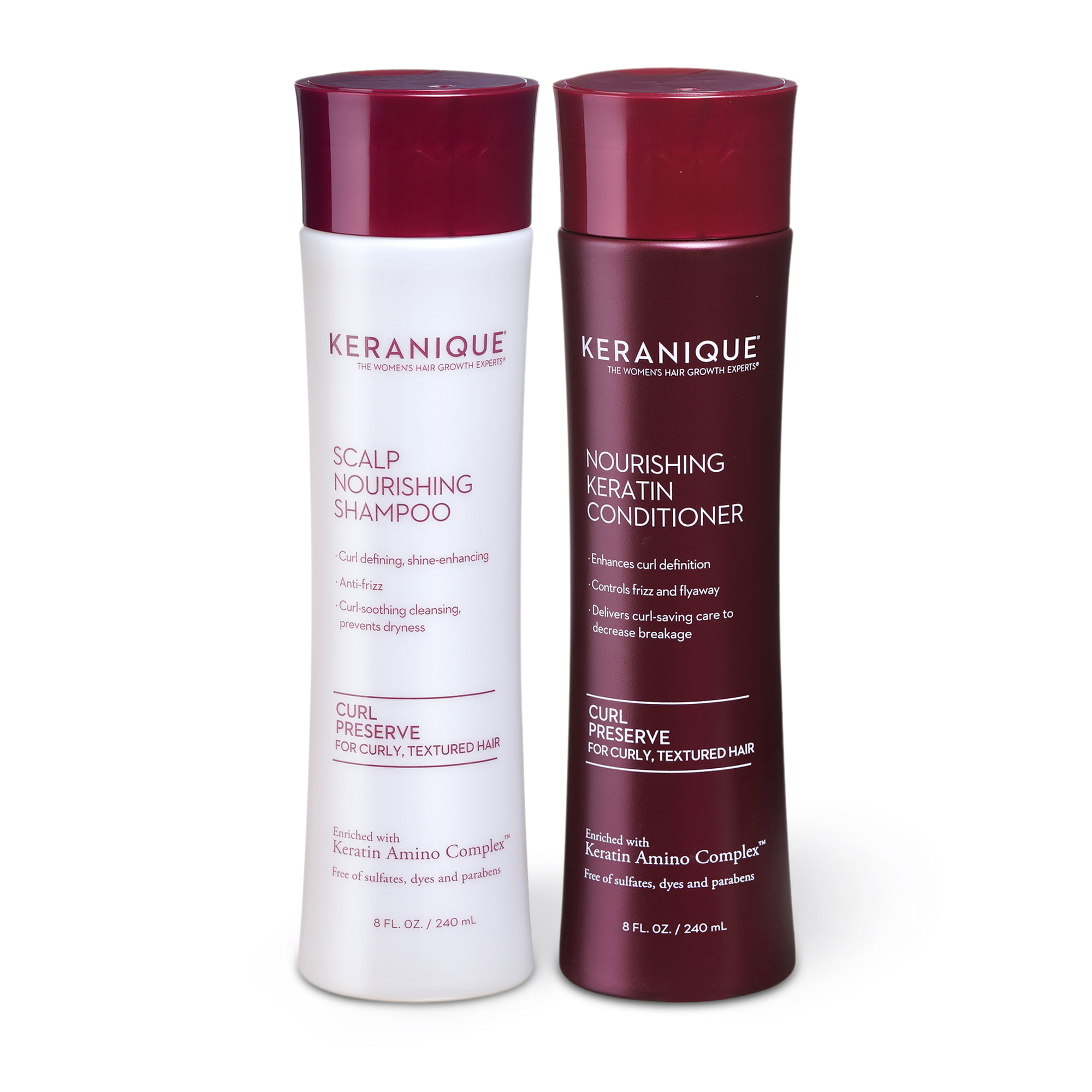 Keranique Keratin Shampoo & Conditioner Set for Curly Thinning Hair 8 fl oz  each 