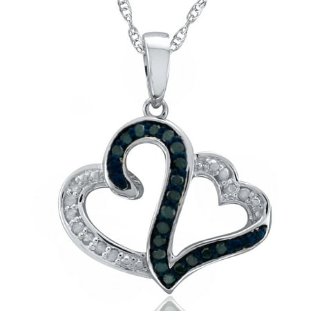 Heart 2 Heart 1/4 Carat T.W. Diamond Sterling Silver Blue and White Diamond Pendant with Chain