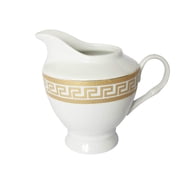 Euro Porcelain 97-piece Dish and Flatware Dinner Set - Greek Key Medusa Pattern 24 kt Gold Ornament, HQ Dining Service for 8