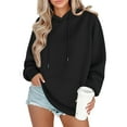 thumbnail image 2 of Oversized Hoodie Women Plain Fleece Hooded Sweatshirt with Pockets Casual Long Sleeve Pullover Sweat Shirts Y2k Tops Black XS, 2 of 6