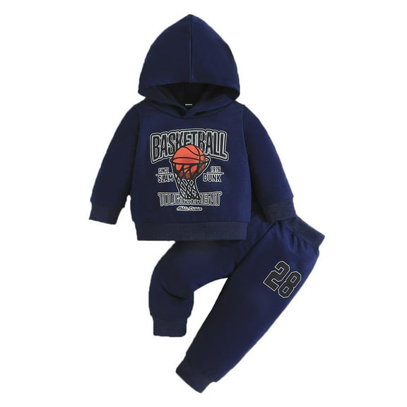 Vividxx Boys Outfits Sets Casual Sports Hoodie Jogger Pants Sets Basketball Letter Print Long Sleeve Tops And Bottom For Baby Breathable Dailywear