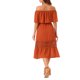 thumbnail image 3 of INSPIRE CHIC Vestido de Mujer con Mangas de Volante, Off The Shoulder, con Volantes y Inserción de Encaje, Maxi Vestidos XS Naranja Quemado, 3 of 6
