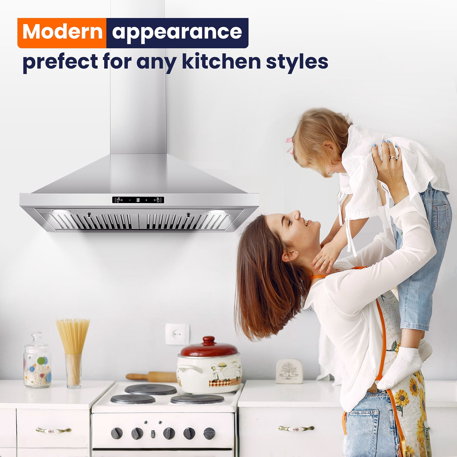 Joeaonz 30" Stainless Steel Wall Mount Range Hood with LED Light, 3-Speed Exhaust Fan, Ducted/Ductless Options