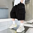 thumbnail image 5 of Ruyang Boys Cargo Shorts Summer Wide Leg Baggy Knee Length Shorts Solid Elastic Waist Breathable Casual Shorts with Pockets, 5 of 6