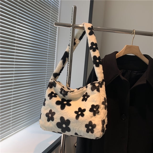 Bolso De Hombro Bolso de hombro de felpa Flor Otoño Invierno Mujer Tote Suave para fiesta (Estilo 1)